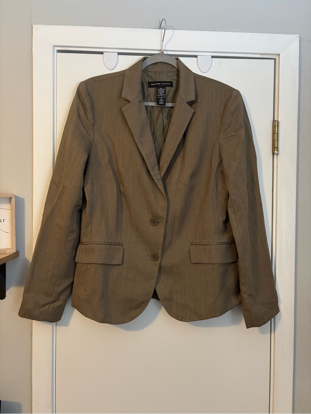 New York & Company Women's Taupe Brown Pinstripe Blazer